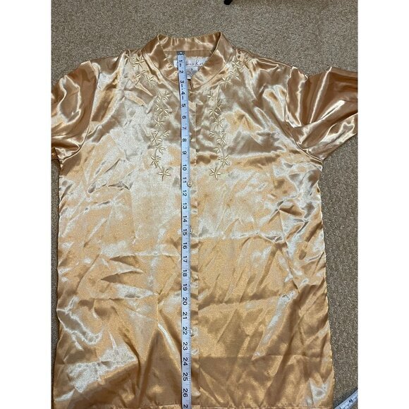 Vintage Claire’s Rose Champagne Embroidered Flannel Lined Pajama Set Sz S - Picture 10 of 12